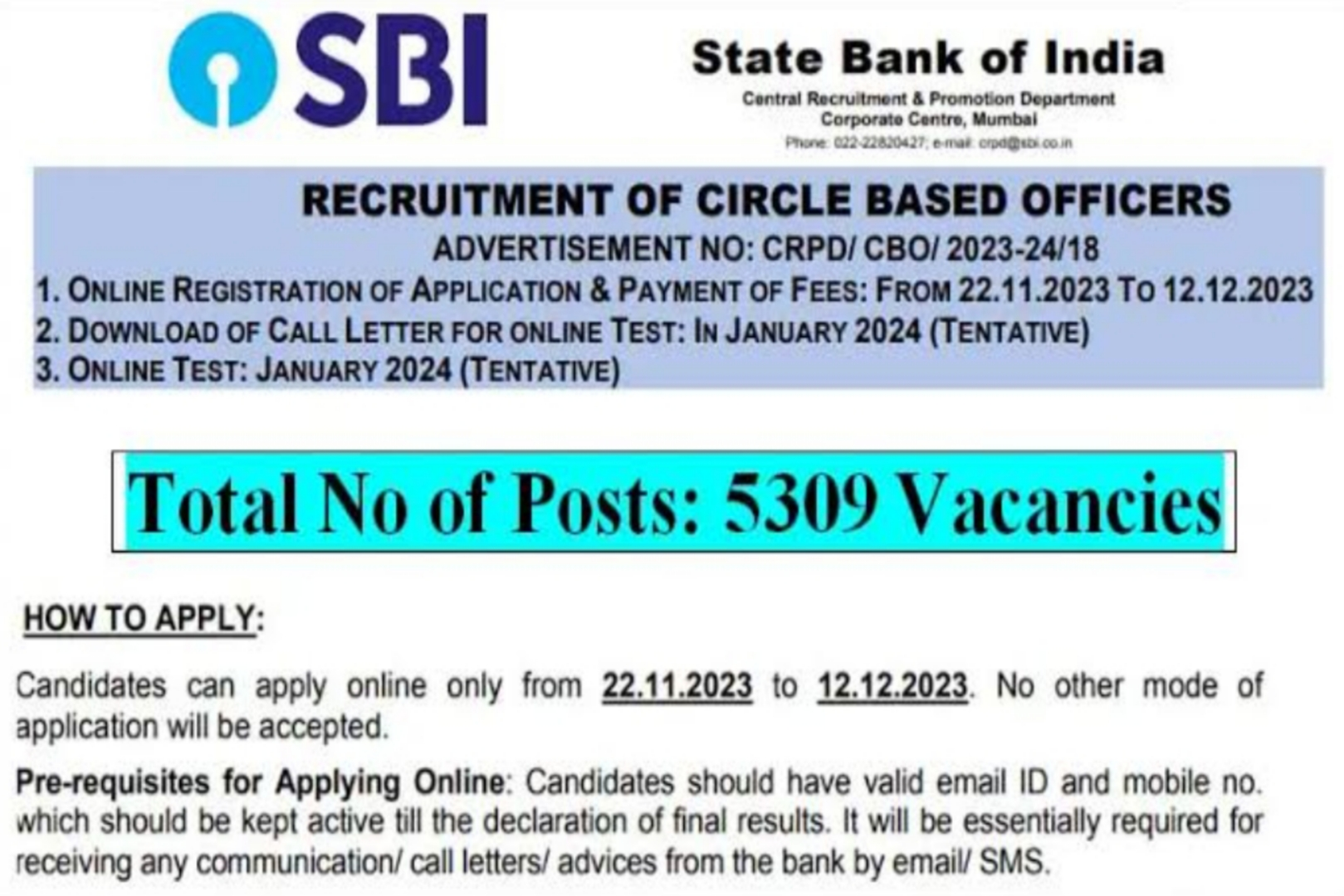 SBI CBO Recruitment 2023, Apply Online For 5280 Posts
